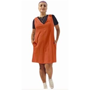 NWT For Days V-Shift Boho Sleeveless Dress 100% Organic Cotton w Pockets Orange